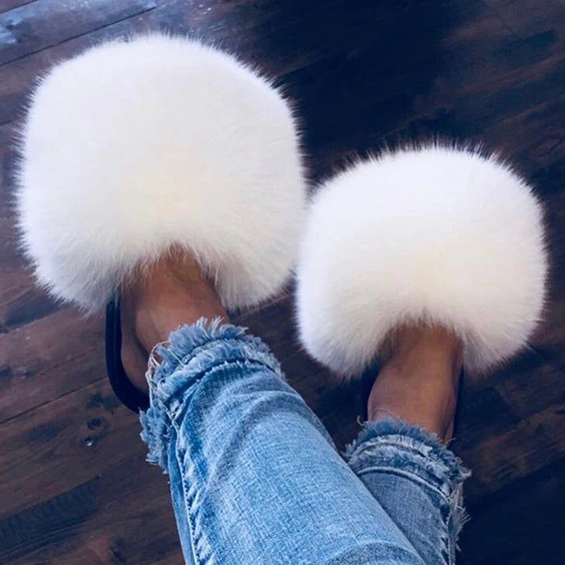 

New Arrival Hot Women Warm Plush Fur Slippers Ladies Colorful Attractive Furry Fur Slides Girl Home Fluffy Fur Soft Flat Shoes