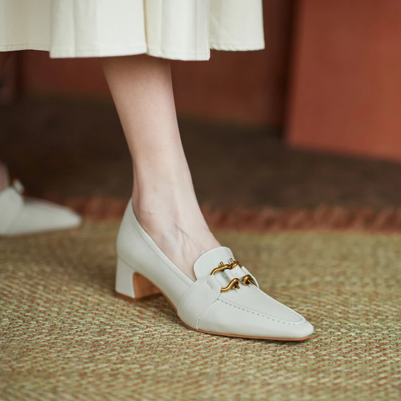 

Metal Decoration Women's Shoes 2021 Spring Newest Party Basic Genuine Leather Shoes Woman Working Basic Female Pumps