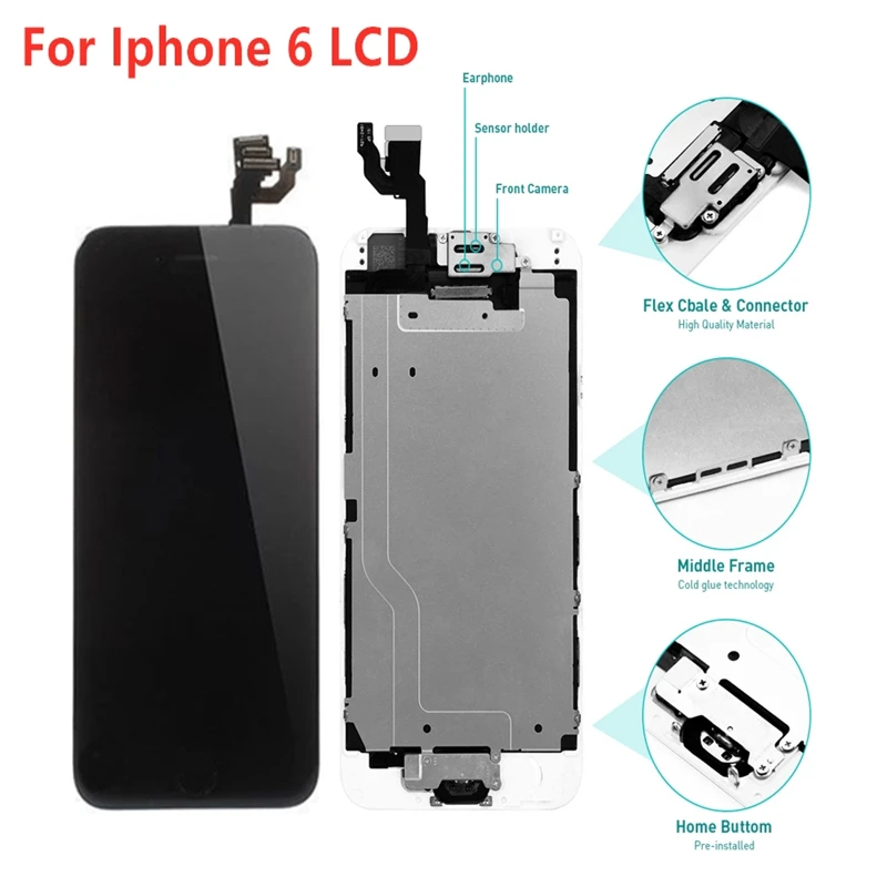 100% протестированный высококачественный ЖК экран для iPhone 6 6G сенсорный дигитайзер