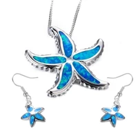 fashion animal accessories set for women imitation blue fire opal cute starfish pendant necklace earrings wedding jewelry gifts