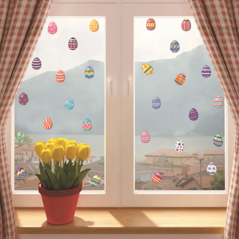 

Cute Easter Eggs Window Sticker Easter Colorful Eggs Happy Easter Party Decor For Home Wardrobe Refrigerat Kids DIY Easter Dec