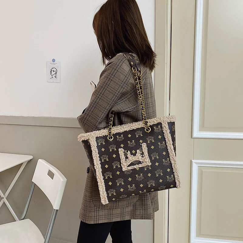 Новинка 2019 женские сумки меховые кожаные Зимние Модные вместительные через