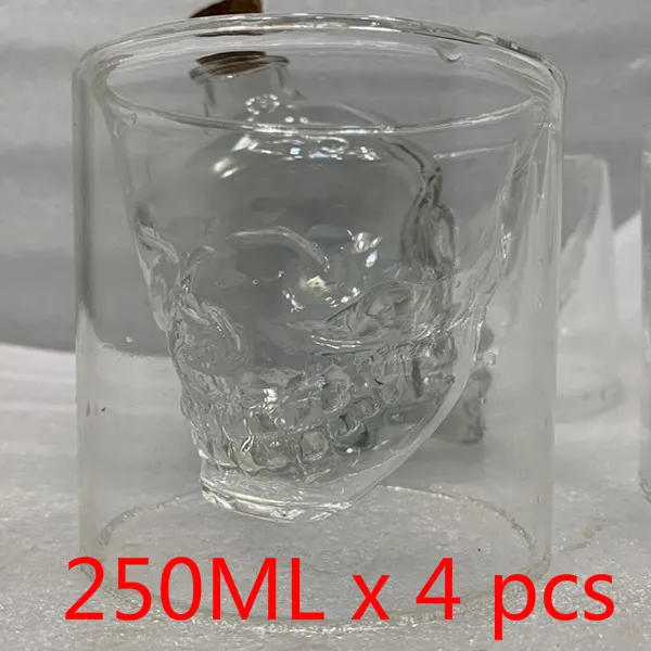 cup 250ML 4PCS Двойной стеклянный прозрачный череп красное вино молоко виски Чай Кофе напиток спиртные напитки изолированный стакан для воды многоразовое стекло бокал для вина - Цвет: cup 250ML 4PCS