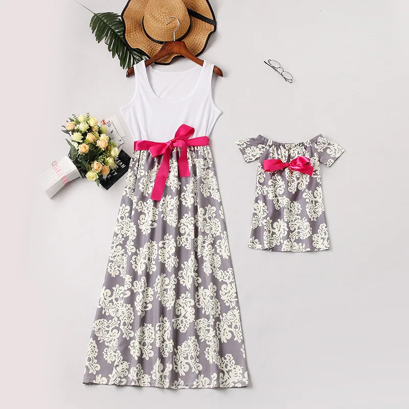 

2022 Summer Fashion Mother Kids Clothes Floral Print Sleeveless Cotton Costume Mommy Daughter Dresses For Parent-child Outfit