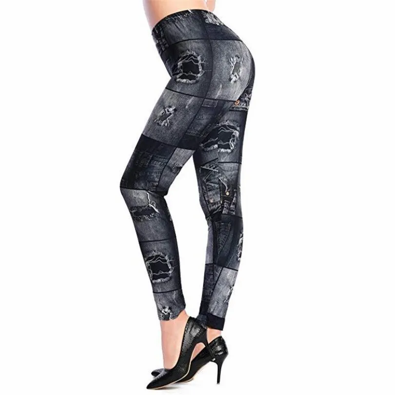 

VISNXGI High Waist Fitness Leggings Women Workout Push Up Imitate Denim Hole Butterfly Print Sport Letters Graffiti Bottoms XXXL