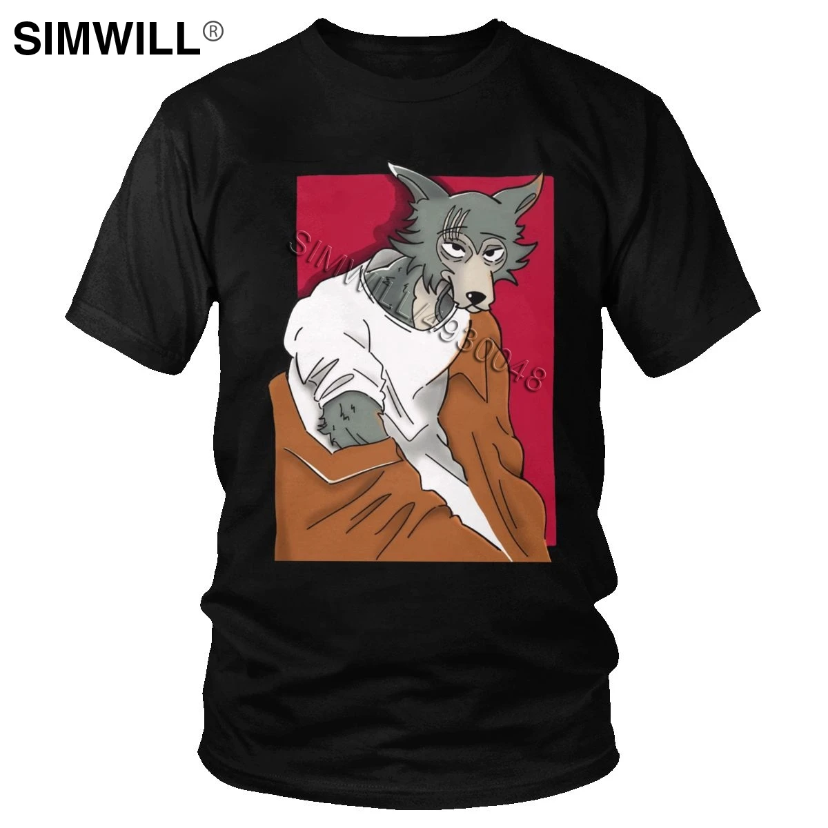 

Модная мужская футболка Beastars из эко-хлопка, с рисунком волка, пушистая манга, легоши, футболка с коротким рукавом и круглым вырезом, футболки...