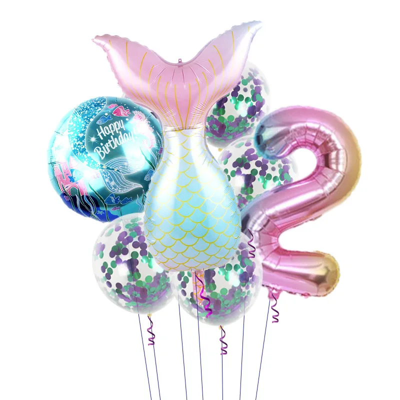 

Воздушные шары с хвостом русалки для девочек, праздничные украшения для дня рождения, 8 шт./компл., зеленые, синие, с конфетти