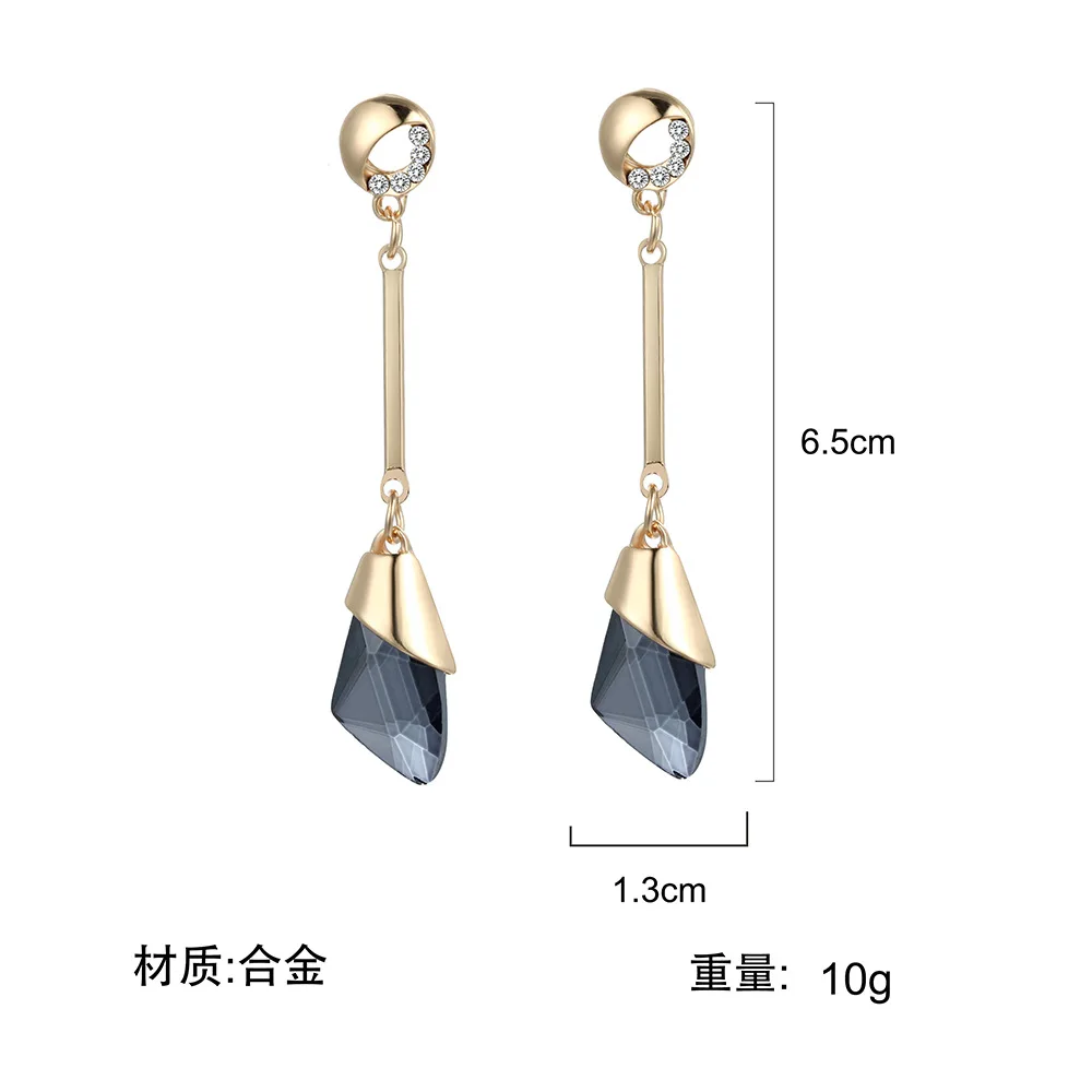 Висячие Серьги со стразами в Корейском стиле темно синие висячие с кристаллами