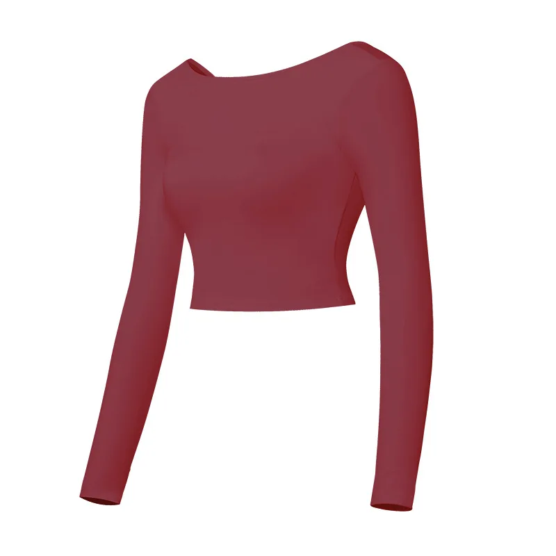 

2021 Spring And Summer New Back Fitness Yoga Shirt Off Shoulder Crop Top Long Sleeve Workout Fitness Jacket For Women Sports Gym