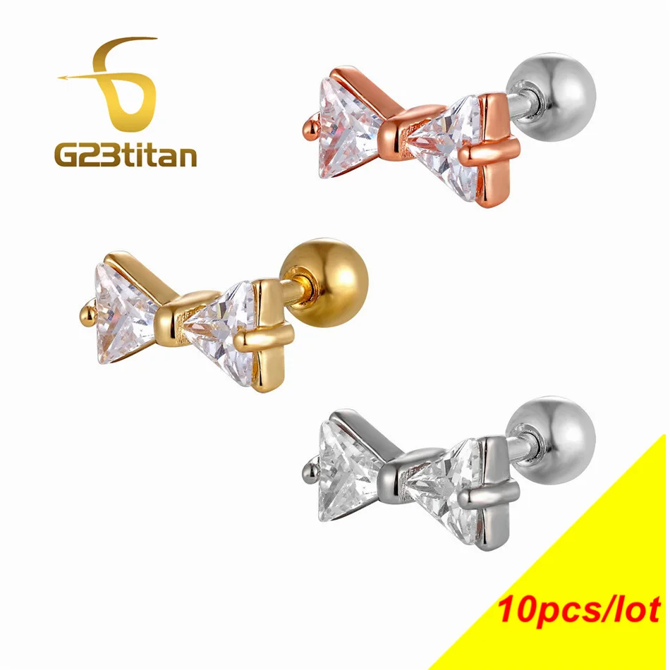 

Unisex Body Jewelry Surgical Steel CZ Gem Bowknot Ear Cartilage Tragus Helix Piercing Labret Studs 16g Ear Ring