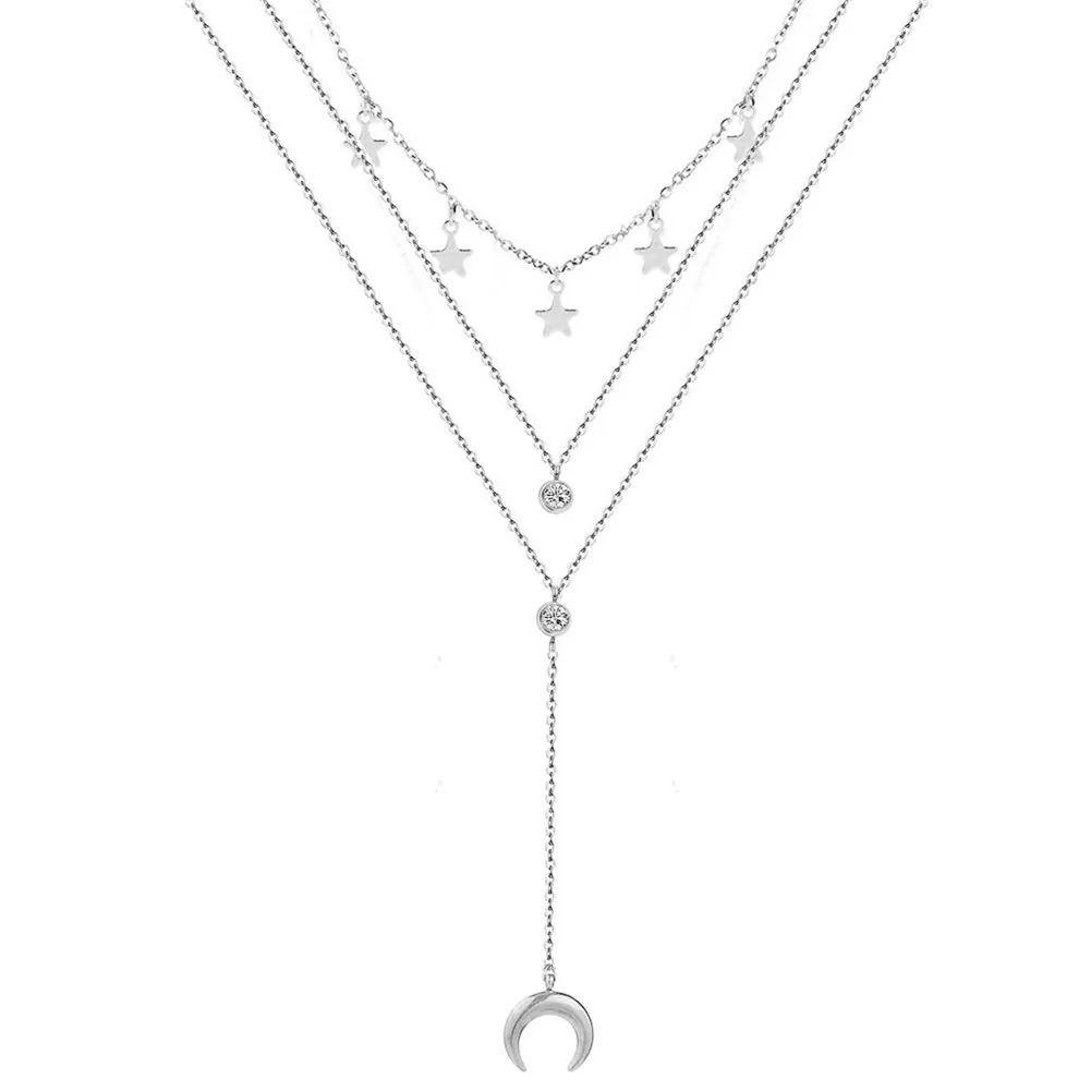 Многослойное ожерелье из нержавеющей стали y образная форма с кристаллами