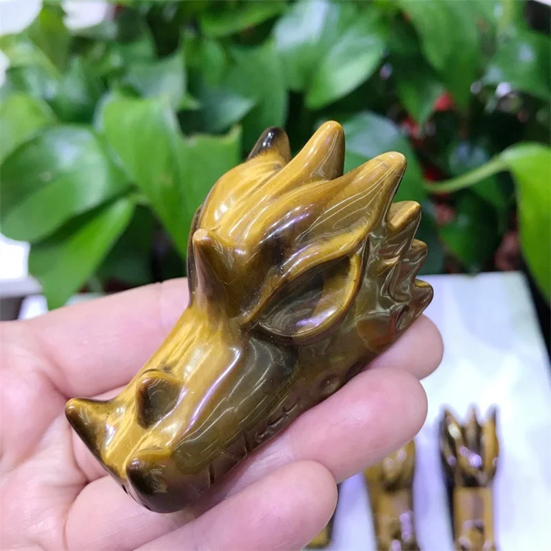 

Free Shipping Natural Hand-carved Tiger Eye Stone Dragon Skull Carving Family Decoration Collection Gifts