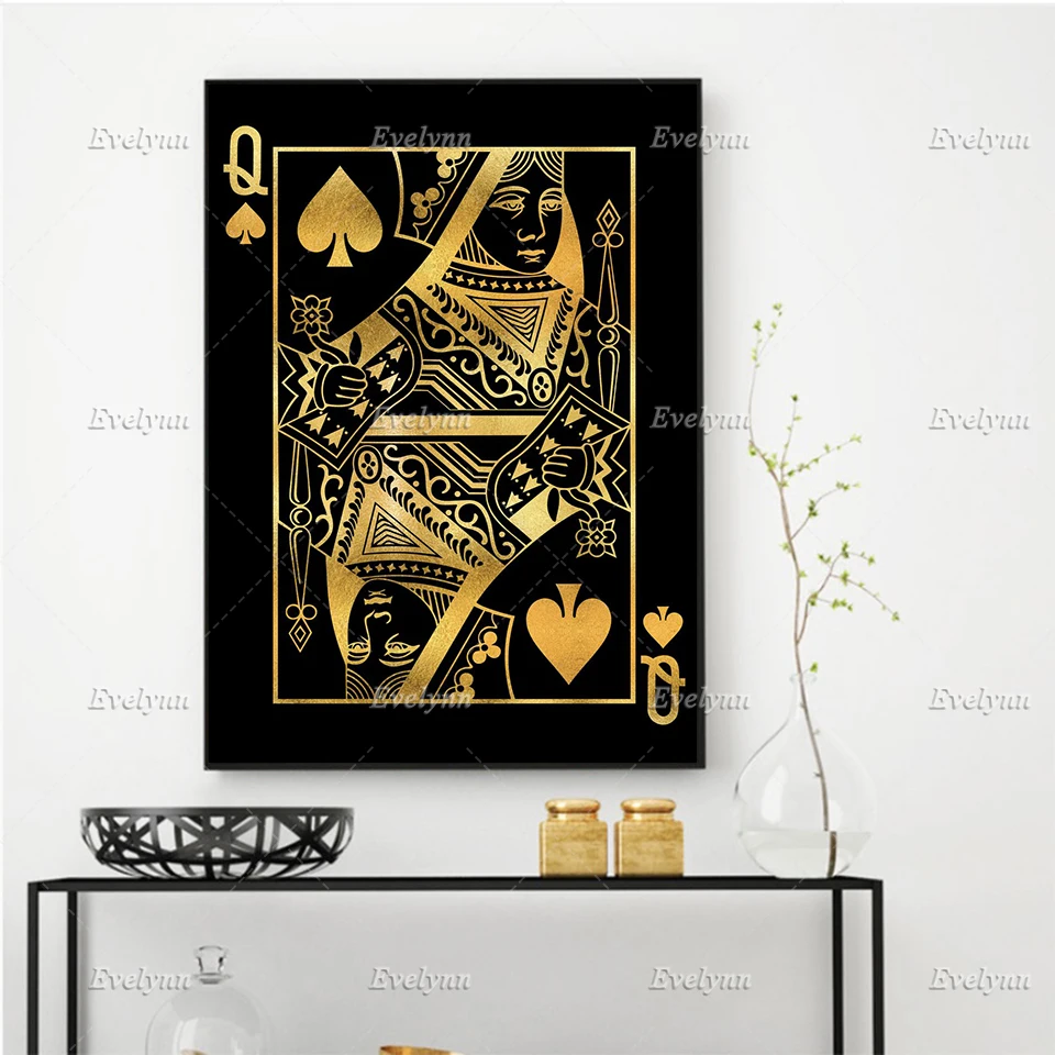 

Nordic Abstract Queen Of Spade Wall Art Canvas Painting Playing CARDS Posters and Prints Pictures for Living Room Floating Frame