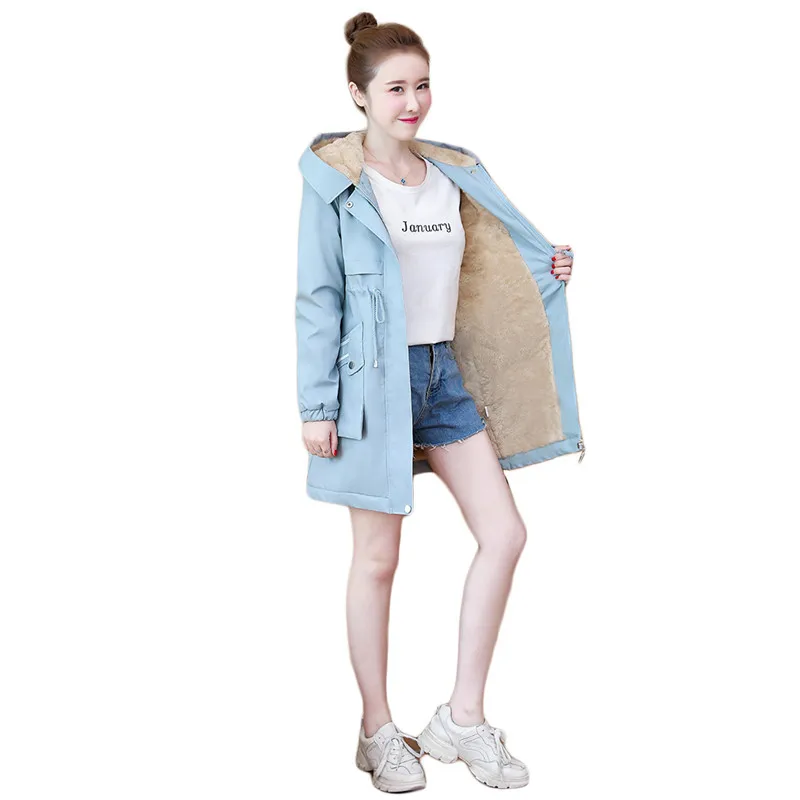 Женская бархатная куртка с капюшоном синяя или розовая теплая большого размера