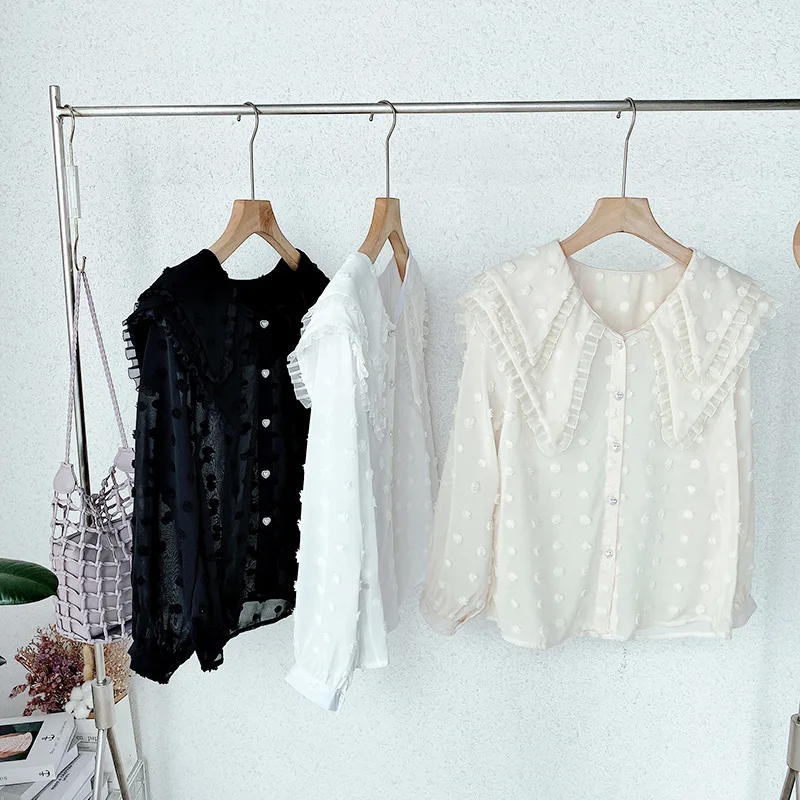 

Женская прозрачная блузка с длинным рукавом, Повседневная винтажная рубашка в Корейском стиле с пуговицами в виде сердечек, кардиган в стил...
