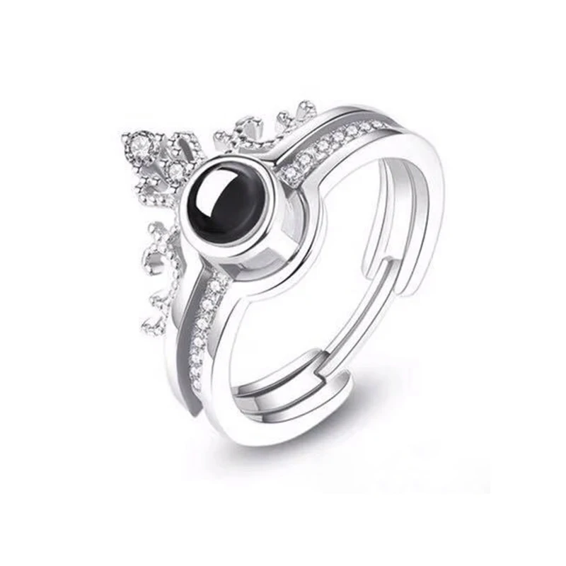 Dropshipping 100 languages I love you Projection Crown Ring Romantic Jewelry For Men Women Lover Wedding Anniversary Gifts |