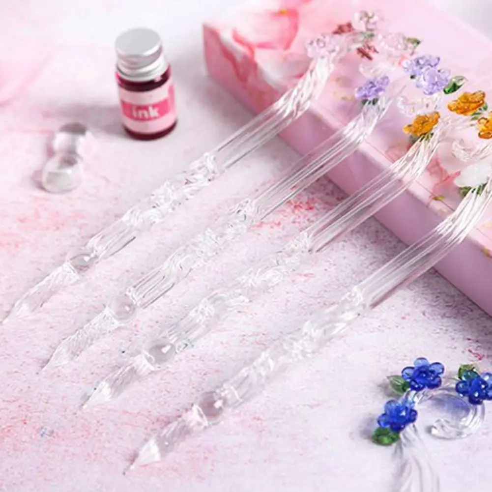 Juego de bol&iacute;grafos de escritura multicolor respetuosos con el medio ambiente, pluma de cristal para escribir, f&aacute;cil de usar, dise&ntilde;o de flores, para regalo para estudiantes, 1 Juego-3