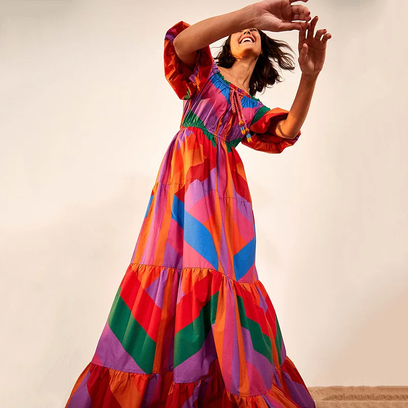 

Платье с оборками в стиле бохо, вечерние халаты, наряды, платья в африканском стиле для женщин, Осенние Макси-платья с принтом и полурукавами...