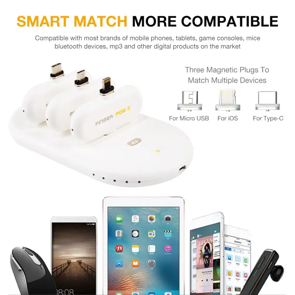 Магнитный внешний аккумулятор 1100 мА/ч для зарядки и быстрой внешних