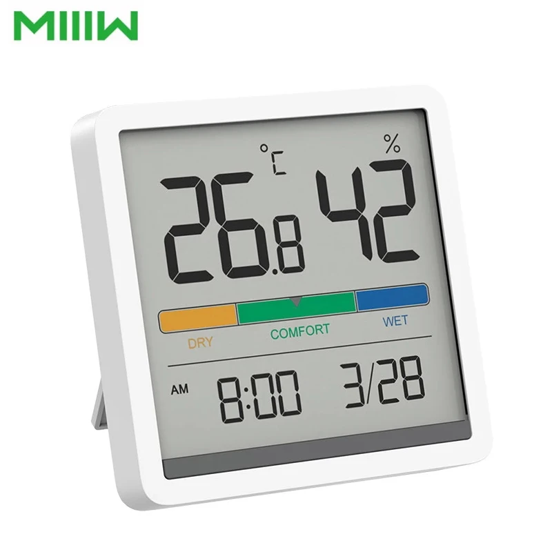 

Портативные часы MIIIW 2021, измерение температуры и влажности, ЖК-дисплей 3,34 дюйма, 2 способа установки, подходит для спальни и гостиной