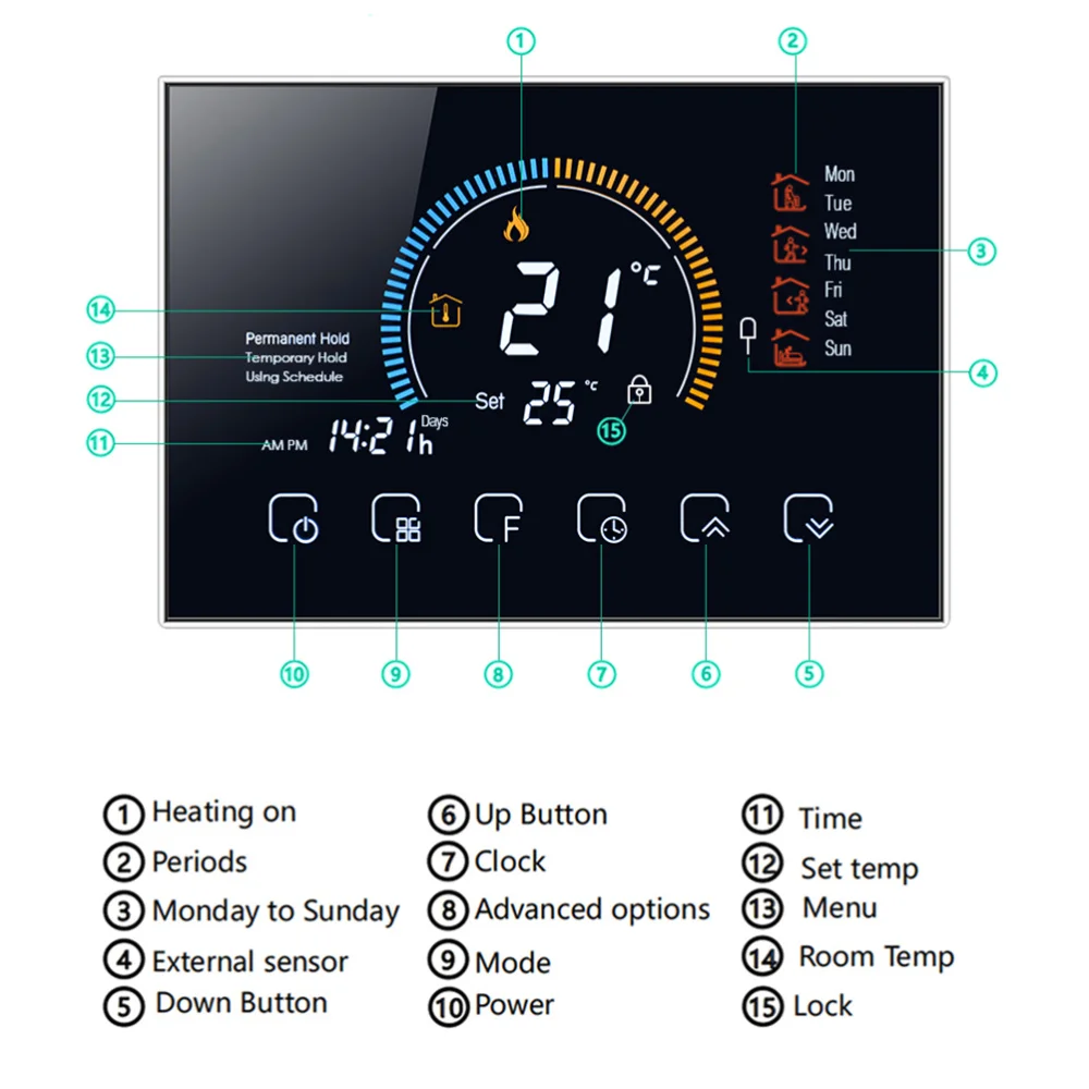 

1 set Smart Touchscreen Thermostat Home Energy Save Intelligent Thermoregulator