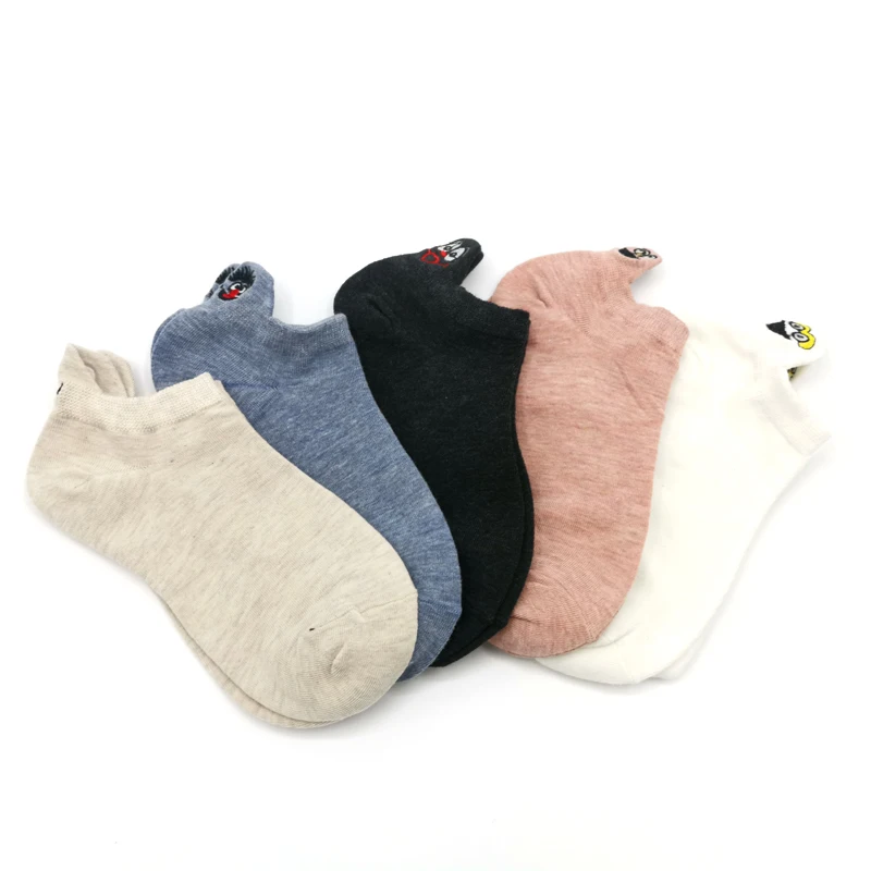5 Pairs 5 пар/упак. каваи вышитые выразительные женские носки счастливые модные короткие забавные носки женские хлопковые летние яркие цвета - Цвет: 5 Pairs