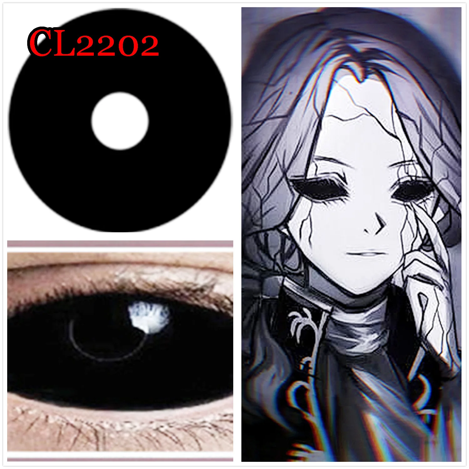(2pieces lenses) Cosplay Black 22mm Full Eye Sclera Contact Lenses for Halloween Movie Glasses lentes de contacto  Plano 0.00