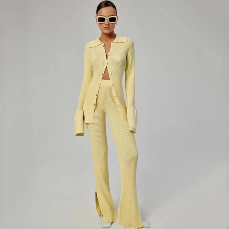 Высококачественный модный женский трикотажный облегающий комплект из 2