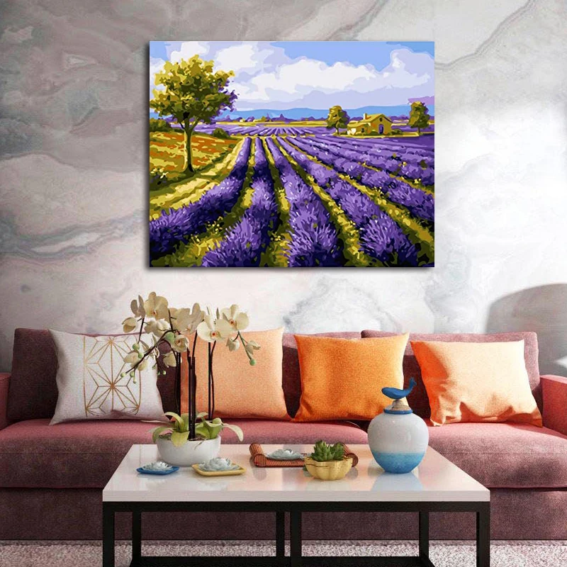 DIY colorings pictures by numbers with lavender picture drawing Relief painting framed Home |