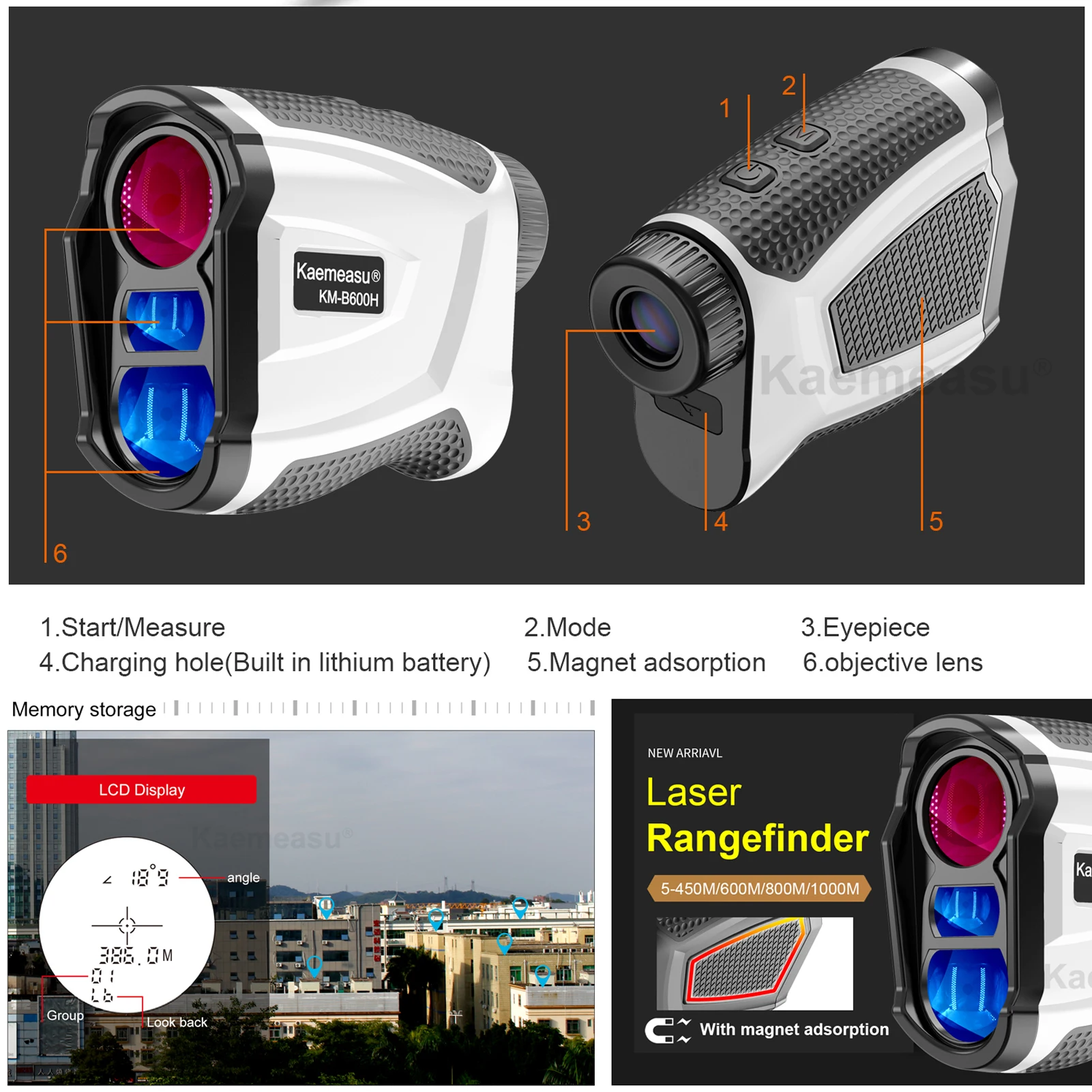 

Rechargeable Laser Rangefinder 600M Golf Range Finder with Slope Flag-Lock Vibration Laser Distance Meter Telescope for Hunting