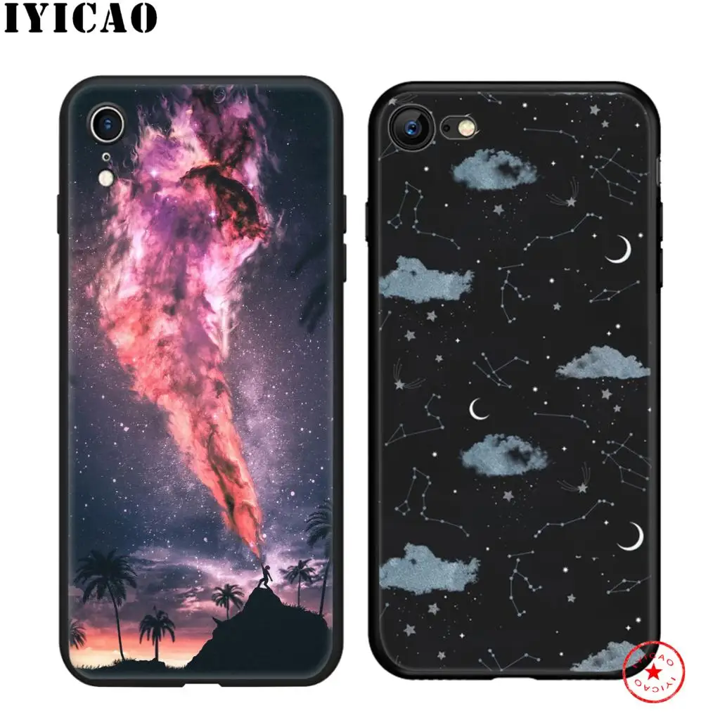 IYICAO Луна Звезда облако ночь мягкий черный силиконовый чехол для iPhone 11 Pro Xr Xs Max X
