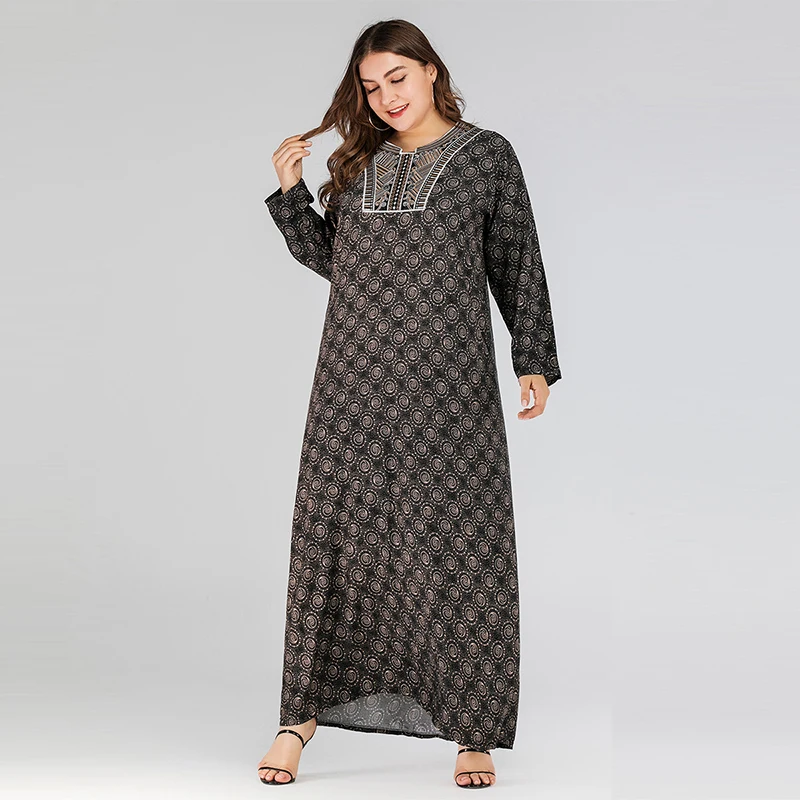 Женское платье с длинным рукавом круглым вырезом и вышивкой|Мусульманская