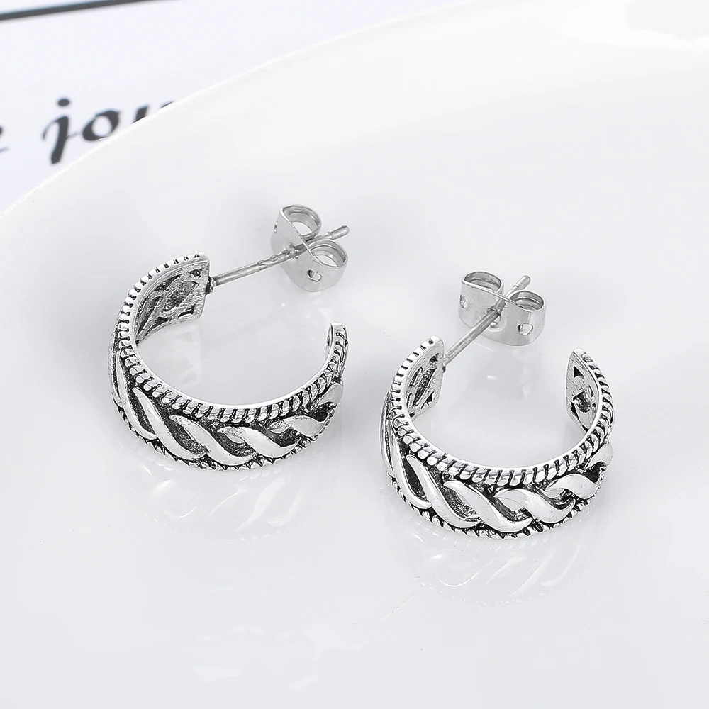 European Vintage Silver Color Buddha Earrings Circle Handmade Middle Stud Earring Bali Wrap for Women Fashion Jewelry | Украшения и