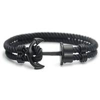 men anchor bracelet phrep made of leather in black und anchor in ip black
