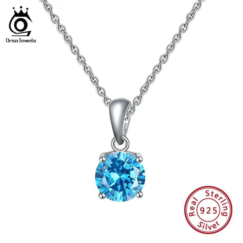 ORSA JEWELS 925 пробы Серебряное ожерелье с подвеской для женщин 12 цветов месяц счастливый камень AAA циркон ожерелье ювелирные изделия OSN118