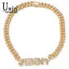 Ожерелье с именем Uiwn, багетты с буквами 9 мм, кубинская цепочка с полным заполнением, циркониевая подвеска, подарок, украшения в стиле хип-хоп