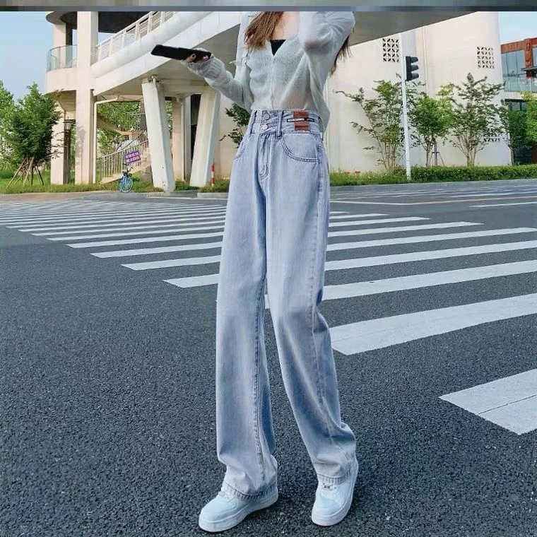 

Jeans For Women 2021 New Autumn And Winter Large Size Slimming High Waist Straight Loose Drooping Wide-Leg Pants For