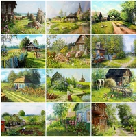 EverShine DIY Diamond Painting House Landscape Full Square Round Diamond Mosaic Village Embroidery Spring Kits Home Decor