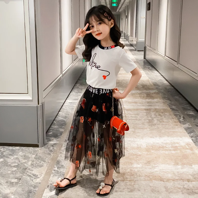 

Girls Clothes Set 2020 Summer Cotton Letter T-Shirt + Gauzy Skirt 2 Pieces Sets Kid Outfits Fashion Baby Girls Clothing Suit