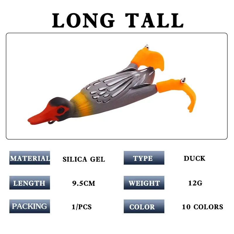 

1PCS Silicone Lures 9.5cm 12g Topwater Wobbler Bait Lifelike Duck Pesca Isca Artificial Crankbait Fishing Lure propeller duck