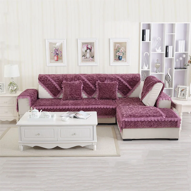 1 шт. толстый фланелевый чехол для дивана с кружевными краями нескользящий защита