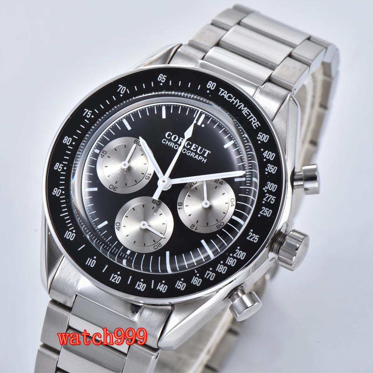 Corgeut 40 мм полный диапазон хронограф из нержавеющей стали мужские часы кварцевые