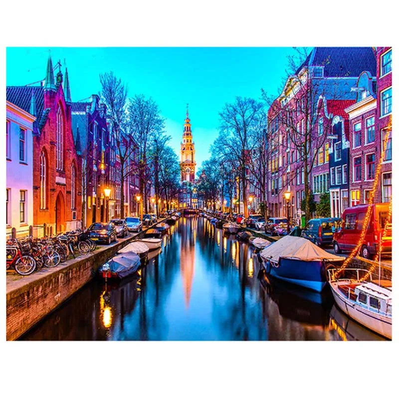 

5D wall art Diy Diamond Embroidery mosaic Amsterdam Street Bridge Full square Diamond painting Cross stitch crafts kits