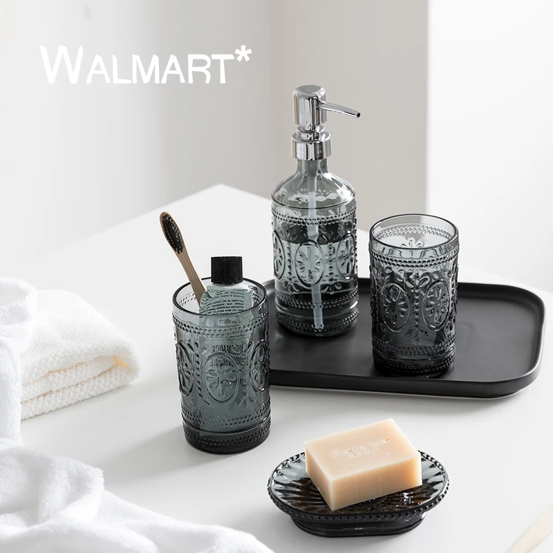 

Nordic-Style Bathroom Set Bathroom Gray Glass Toiletry Mouthwash Cup Lotion Bottle Tray Soap Box Bathroom Accessories Toiletries