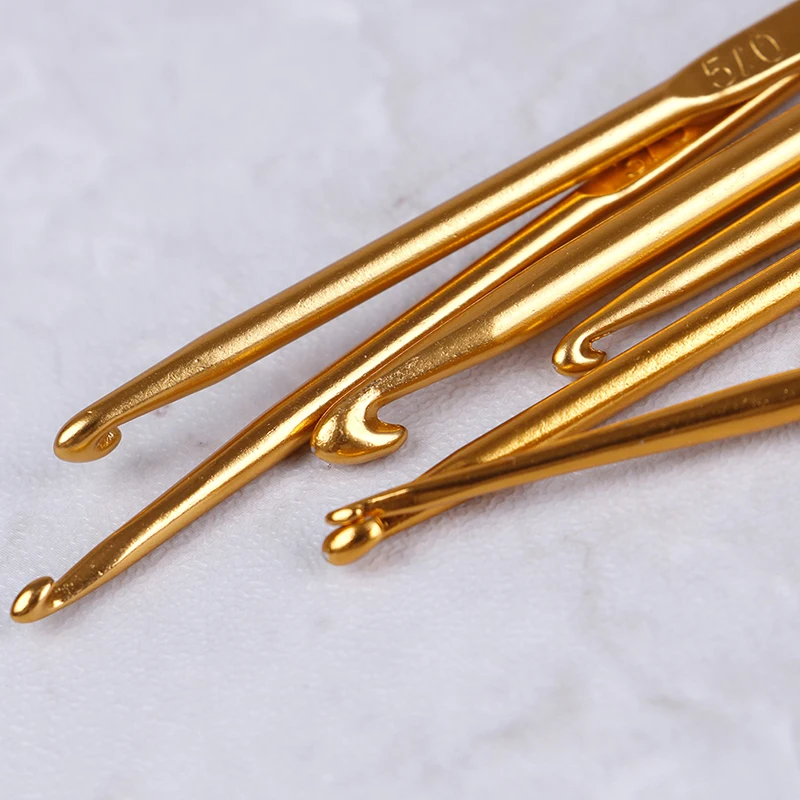 

6Pcs/Set Golden Alumina Double End Crochet Hook Knitting Needle Set Weave Craft Sweater Knitting Metal Handle Craft Needles