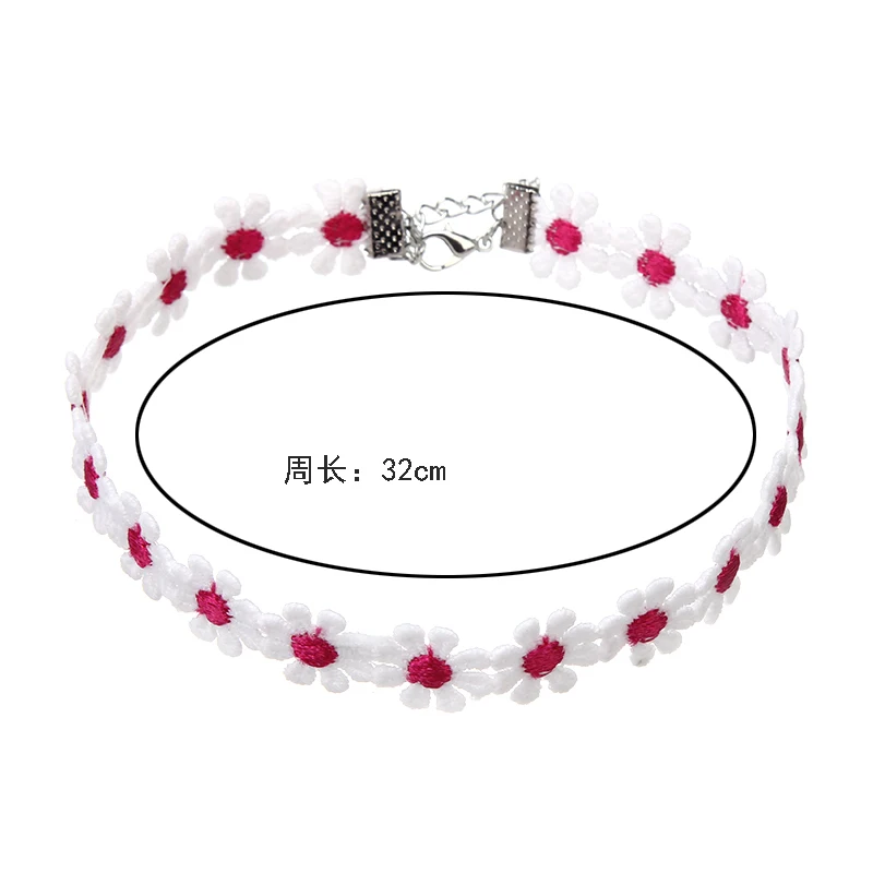 

Korea Boho Flower Chians Necklaces for Women Charms Choker Harajuku Collars Cute Daisy Fabric Lace Jewelry Accessories Collares