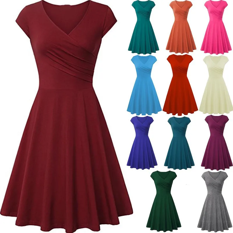 

Fall short-sleeved solid color slim fit dress