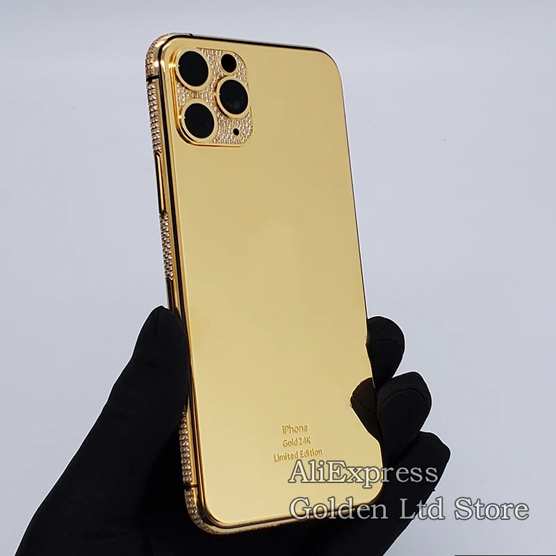For iPhone 14Pro Max 24K Gold diamond housing plated Limited edition back cover iPhone13Pro 12Pro 11Pro Middle Frame with logo
