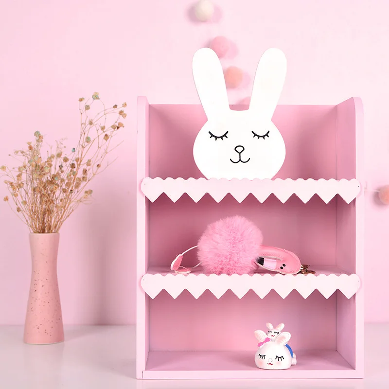

Wood Storage Rack Three Tier Shelves Cosmetic Brush Organizer Bedroom Desktop Organizers Home Decoration Ornaments Accessories