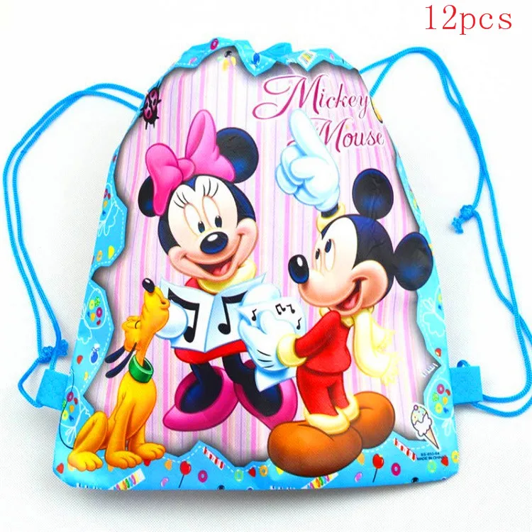 Mickey-7-12pcs 12 шт Дисней Микки Маус мультфильм нетканые ткани шнурок сумки Минни Маус Рождественская конфетка сумка школьная сумка мешок для хранения - Цвет: Mickey-7-12pcs